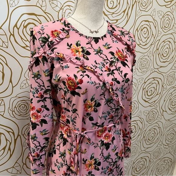 Topshop Pink Floral Ruffle Midi Dress - Picture 2 of 6